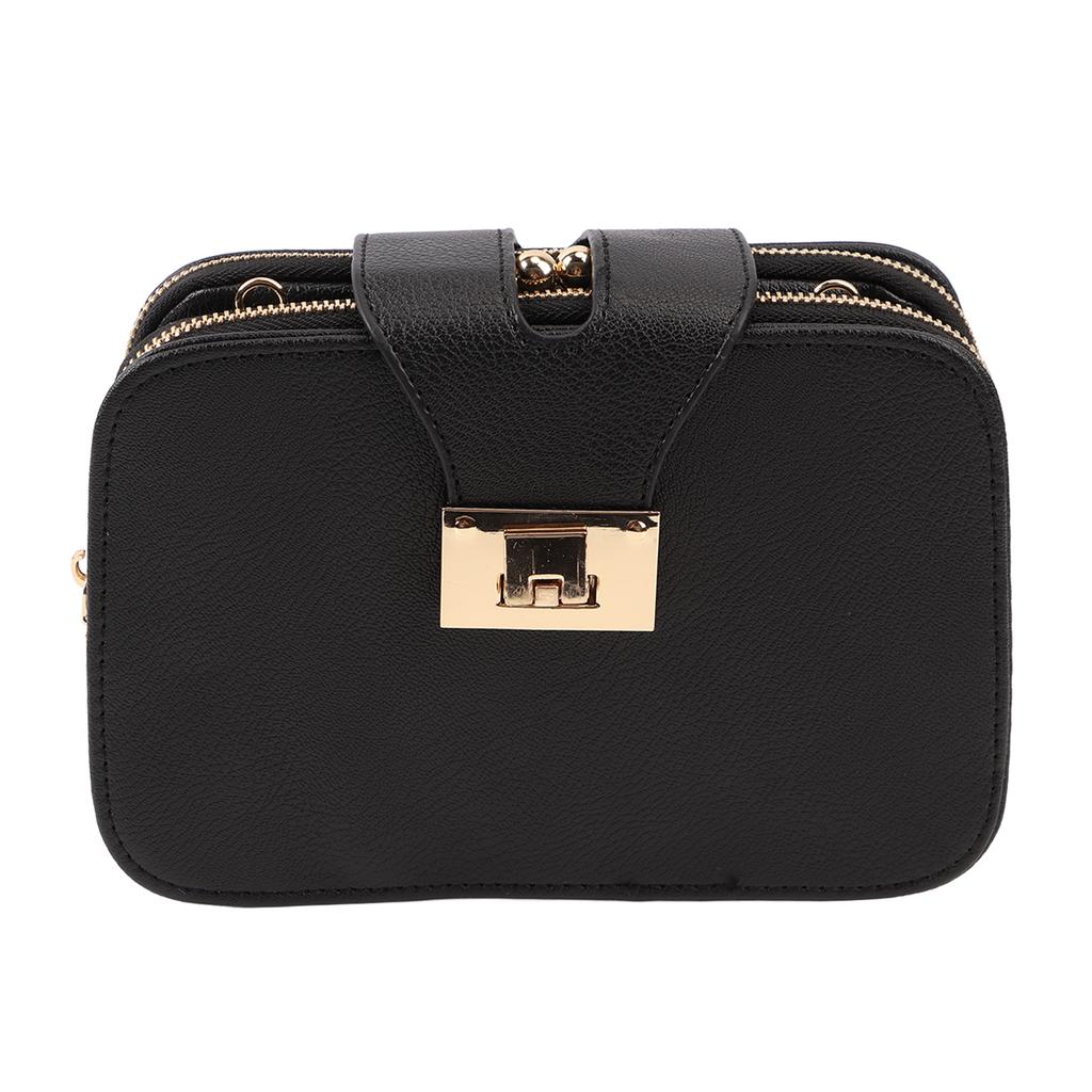 Women Chain Bag Fashionable PU Leather Large Capacity Waterproof for Dating Shopping Office Black Free Size