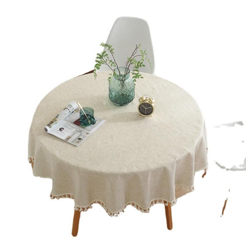 Nordic Minimalist Linen Tablecloth Round Cotton Cover With Tassels Dining Table Decor