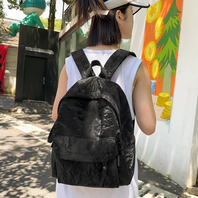 Schoolbag Smudged PU Leather Soft Leather Backpack Women's Niche Design Short-trip Backpack Lightweight Anti-splashing and Dirt-resistant Schoolbag