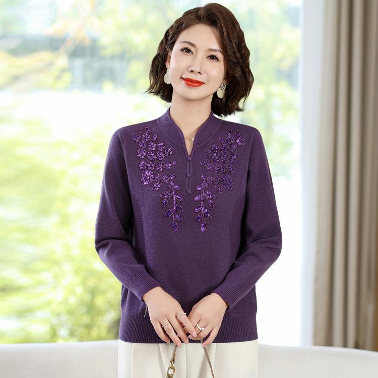 Fable Women's Red Middle-Aged And Elderly Zodiac Year Temperament Top Mother Autumn Clothes New Pullover Sweater Fashionable Noble Base Shirt Cm