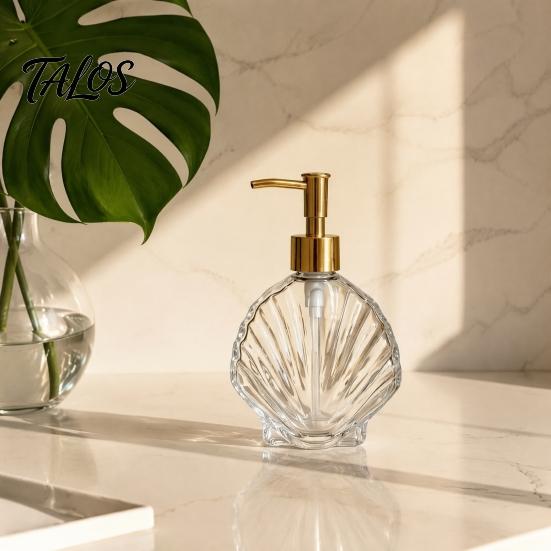 Pump Lotion Bottle 400ML Beach Seashell Refillable Soap Dispenser, Liquid Hand Glass Durable Dispenser Container, for Bathroom Kitchen Countertop