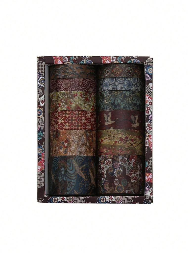12 rolls/box Retro Landscape Washi Tape Creative Floral Mountain Crane Design Sticker Rolls Scrapbook Gift Wrapping