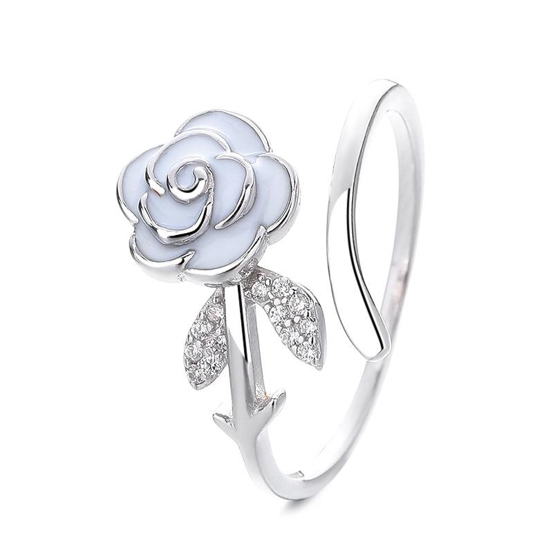 French Sweet Dripping Camellia Open Ring Women'S Niche Design High-End Rose Plain Ring Index Finger Ring