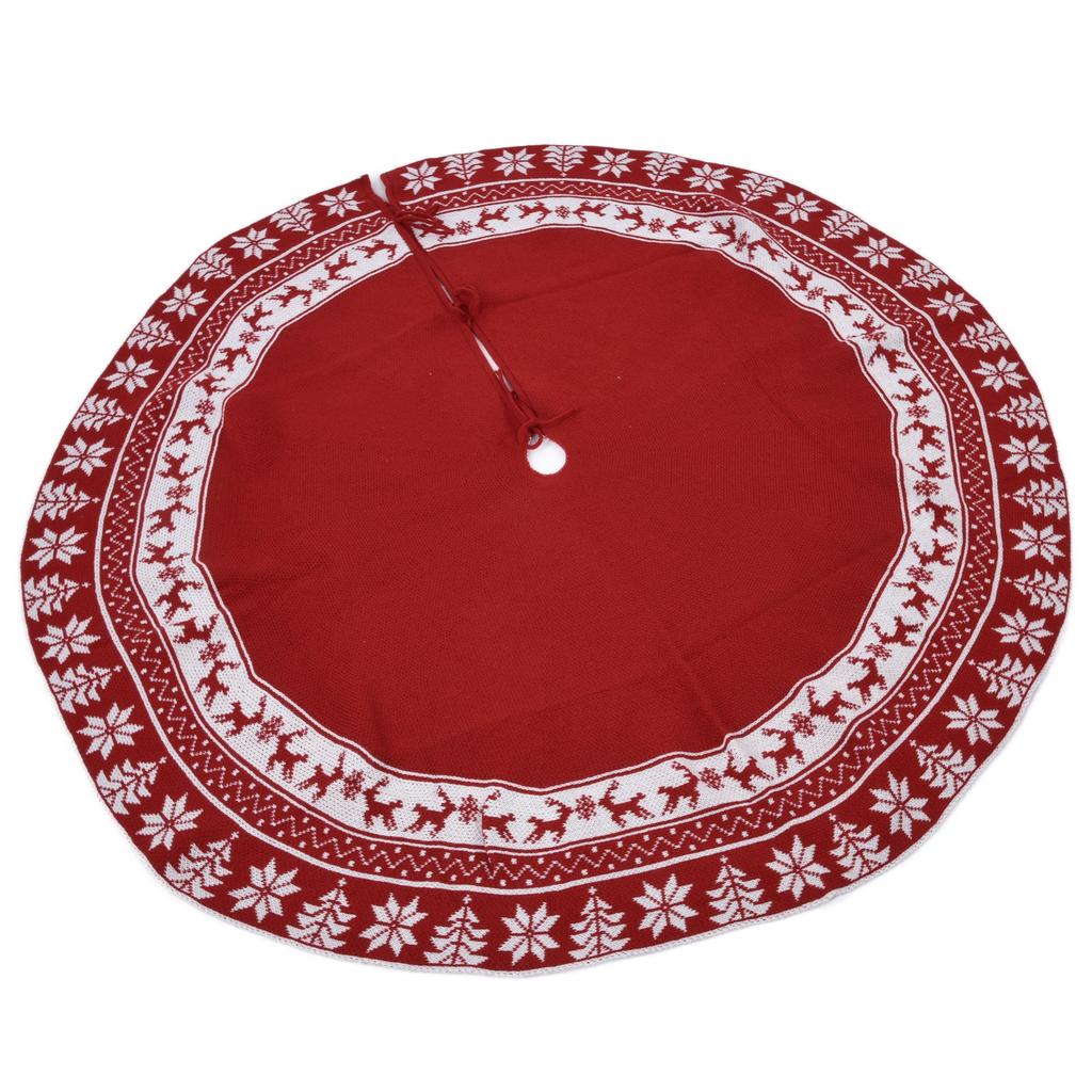 Knitted Christmas Tree Skirt Reusable Xmas Tree Stand Mat Floor Protector Home Party DecorationRed