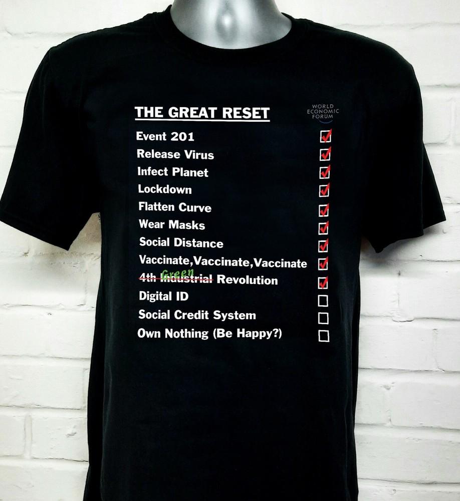 The Great Reset Checklist T-shirt - Digital ID, Green Revolution, Own Nothing Unisex T-Shirt XXXXL