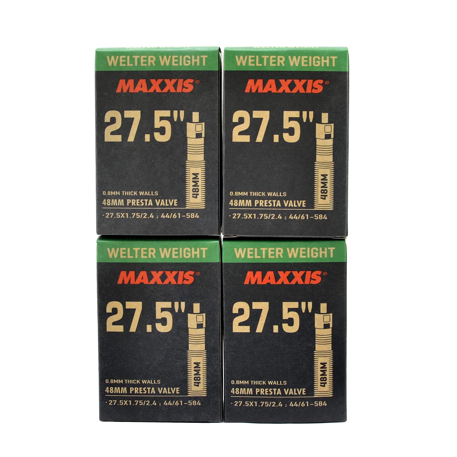 

Maxxis Welter Weight 27.5 x 1.75-2.4 48mm Presta FV Bike Inner Tube, 4 packs, STB2460-4