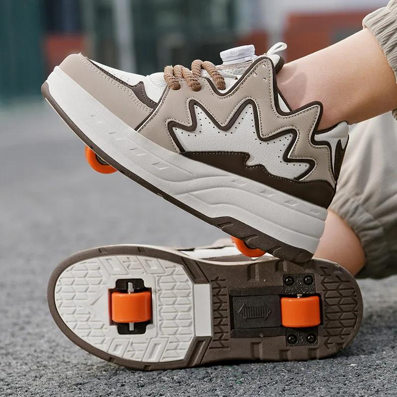 Girls 2-wheel High-top Roller Shoes Fashion Parkour Sneakers With Wheels Women's Retractable Dual-purpose Skates Sports Shoes