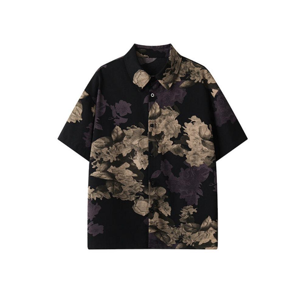 Loose Beachwear Shirts Men V-neck Short Sleeve Shirts All Match Women Flower Blouse Summer