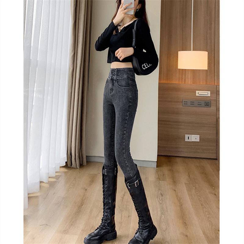 Winter Korean Fashion Skinny Stretch Velvet Thicking Warm Casual Jeans Female High Waist Slim Denim Pencil Pant Streetwear Women