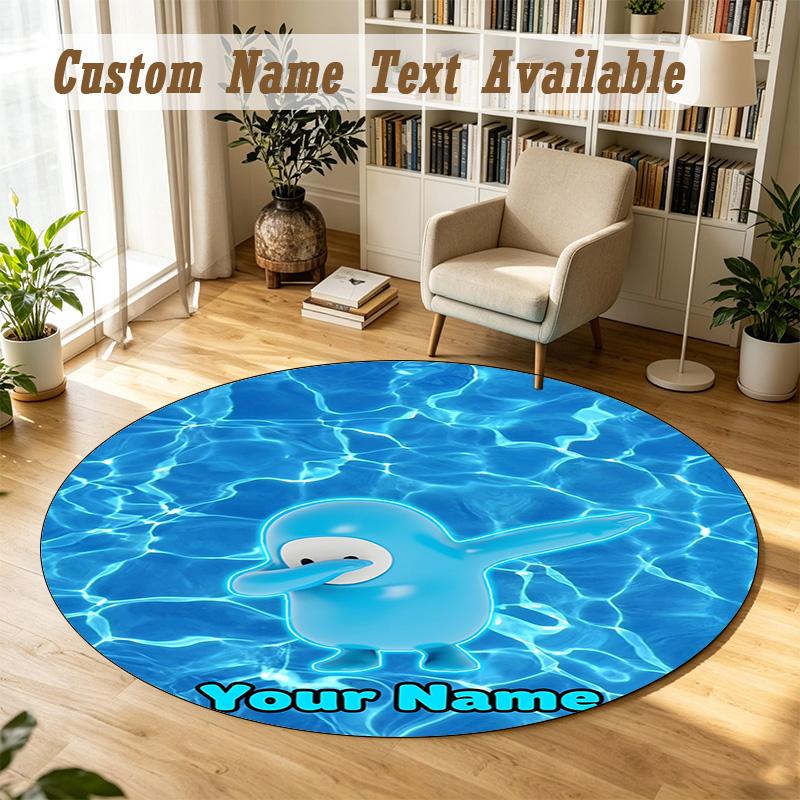 Round Rug Custom NameFall Guys Pattern Non Slip Carpet Home Floor Decor