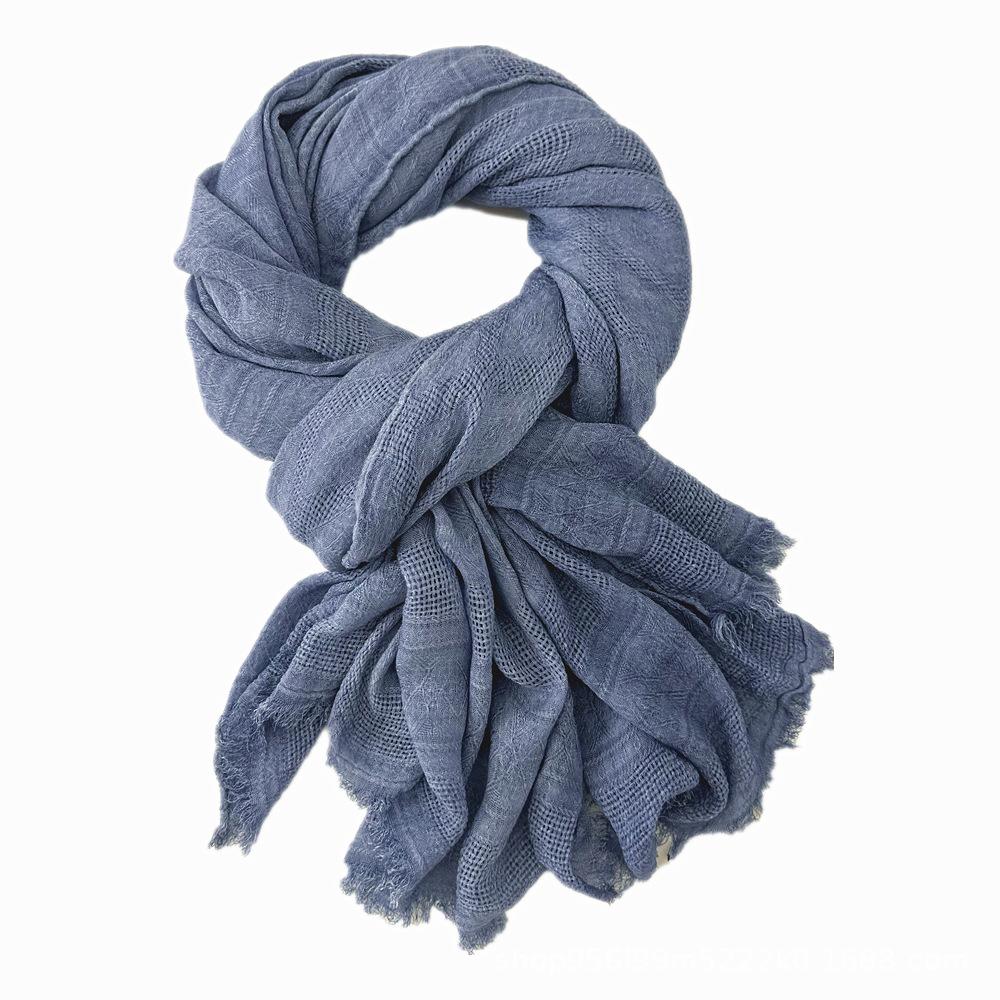 Women's Cotton Scarf Winter Solid Color Jacquard Hollow Literary Style Warm Scarf