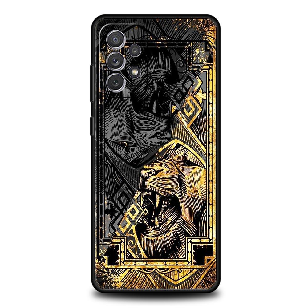 Cross Pattern Bicolor Lion Phone Case for Samsung Galaxy A55 A35 A17 A07 A15 A13 A25 A51 A71 A72 A73 A32 A52 A52S A41 Soft TPU