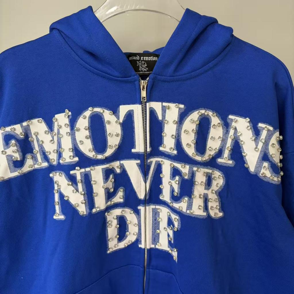 Tendenza beauty transfrontaliera MIXED EMOTION stampa con cerniera a lettera retrò felpa casual versatile unisex