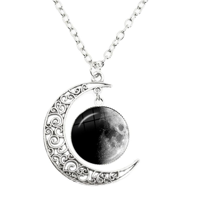 Phase Of The Moon Necklace Handmade Glass Dome Full Moon Lunar Eclipse Necklace Pendant Jewelry Gift for Astronomy Enthusiast