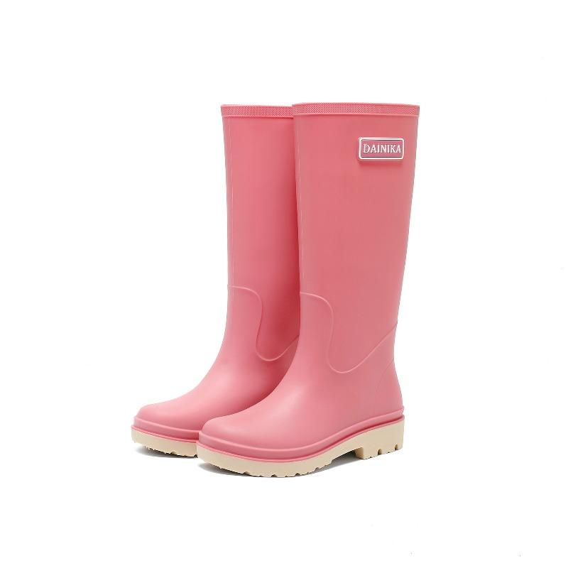 Solid Color Rain Shoes Women's High Tube Thick-soled Water Boots Long Tube Rainy Day Rain Boots Velvet Rubber Shoes