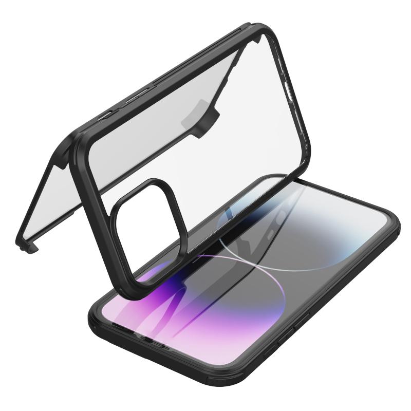 For iPhone 15 Clear Phone Case Tempered Glass+Silicone Frame Double-Sided Protective Cover