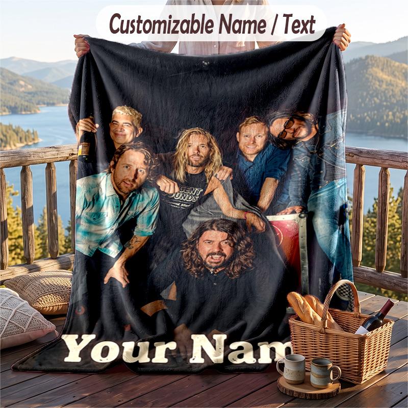 Custom Text Flannel Throw Blanket, Lightweight Cozy Bed Sofa BlanketFoo Fighters