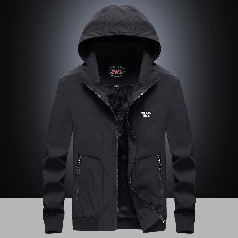 Spring and Autumn New Men's Outdoor Solid Color Elastic Jacket, Middle-aged Large Size Casual Hooded Jacket