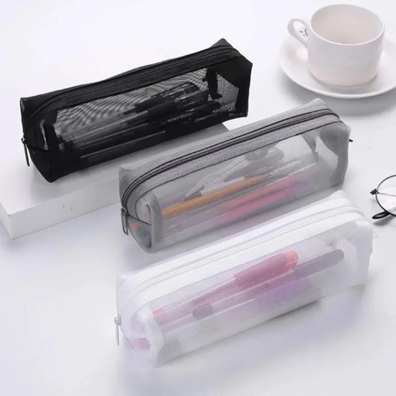 Mesh Pencil Case Transparent Pens Pouch Cute Simple Aesthetic Bag Organizer Office School Supplies for Student Stationary