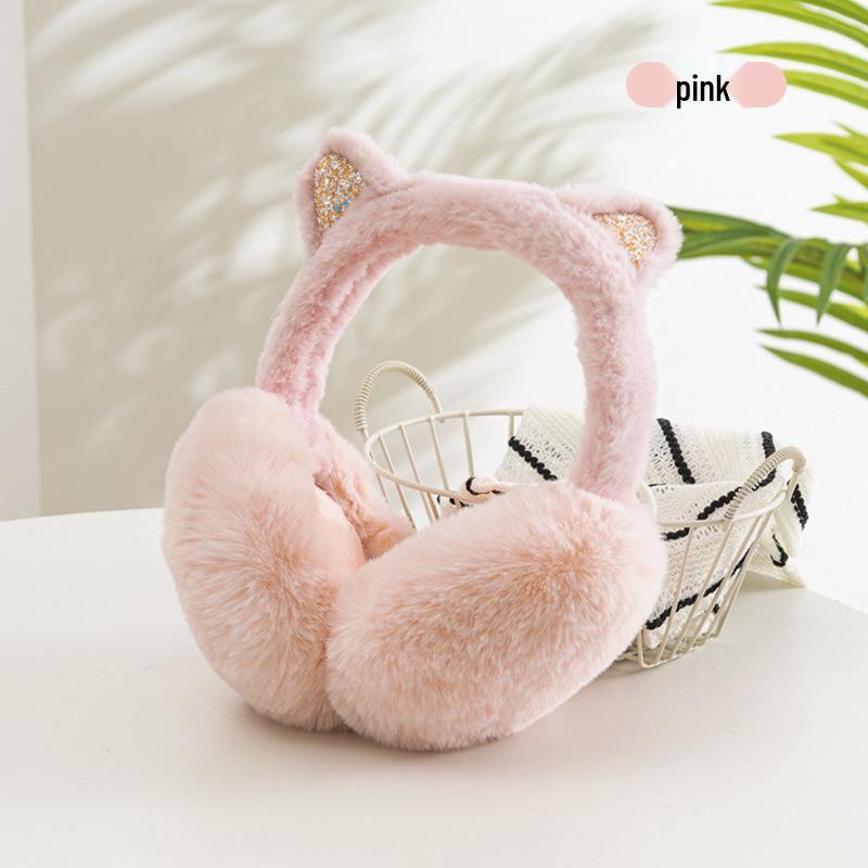 Women's Fleece-Lined Foldable Cat Ear Earmuffs – Warm and Stylish Winter Protection