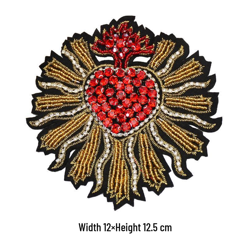 Red Heart Bead Embroidery Patch for DIY Clothing