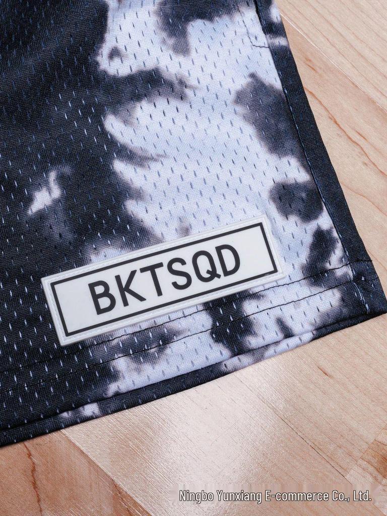 BKTSQD Men's Quick-Dry Splatter-Ink Mesh Basketball Shorts