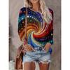 Fashionable Casual Round Neck Long Sleeved T-shirt Soft Comfortable Vintage Versatile Loose Creative Colorful Striped 3d Printed Women's T-shirt