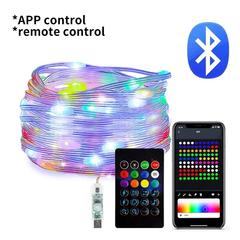 Portable USB RGBIC Fairy LED String Lights Smart Bluetooth Outdoor Night Party Camping Led Twinkle Atmosphere Decoration Lamp 5v