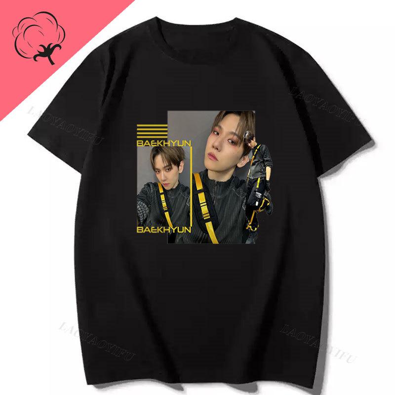 Camiseta Kpop Exo Baekhyun Tshirt 100 Cotton Short Sleeve Korean Reviews Unisexy Girls Essential Clothes Unisex Tshirts