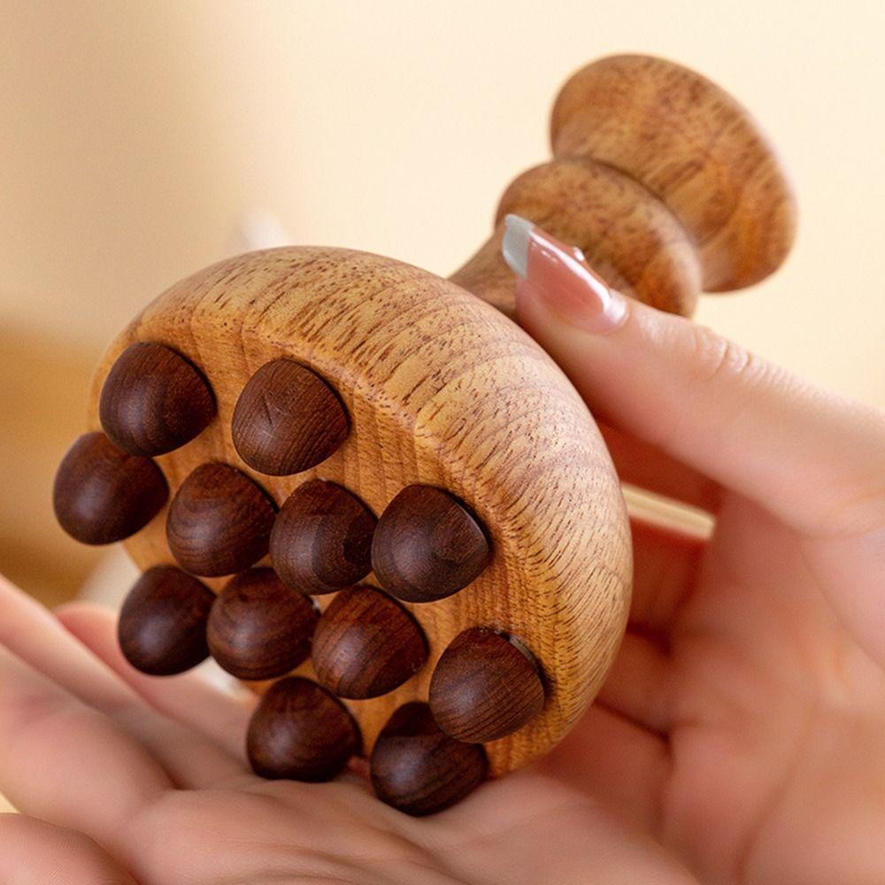 Anti Cellulite Wooden Mushroom Massager 12 Beads Acupoint Meridian Brush Scalp Massage Brush  Leg