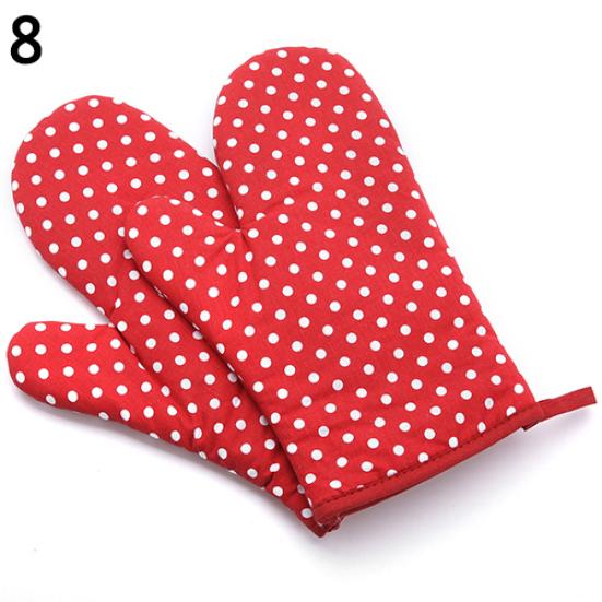 1Pc Dots Grids Print Oven Mitt Heat Resistant Protector Kitchen Holder Glove