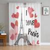 Red High Heels Eiffel Tower Butterfly Tulle Curtains for Bedroom Modern Voile Curtains Home Decoration Window Curtains
