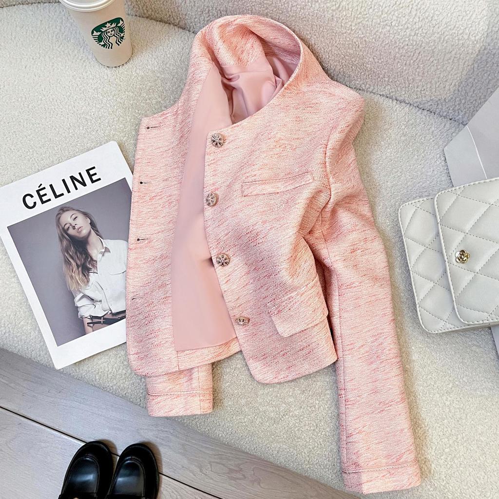 French Pink Petite Suit Jacket - Spring/Autumn 2025 Fashionable Age-Defying Style