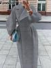 Autumn Newest Vintage Palace Style Lantern Sleeve Wide Neck Wool Coat Long Dress
