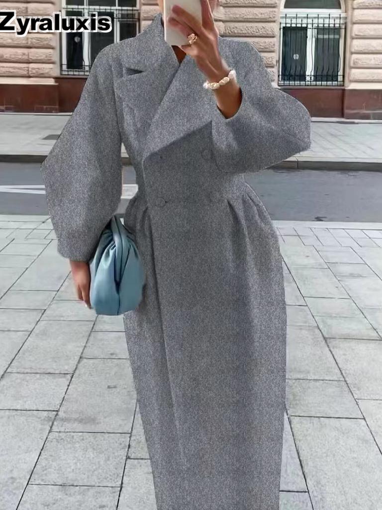 Autumn Newest Vintage Palace Style Lantern Sleeve Wide Neck Wool Coat Long Dress