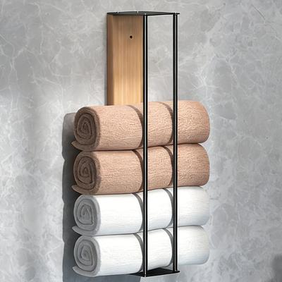 Wall-Mounted Towel Storage Rack - Space-Saving Vertical Bathroom Shelf with Sturdy Steel Frame & Wood Shelf, Modern Minimalist Suitable for Bathrooms