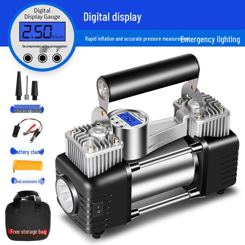 150W Dual Cylinder Car Air Pump - Automatic Stop High-Pressure Inflatable for Tires