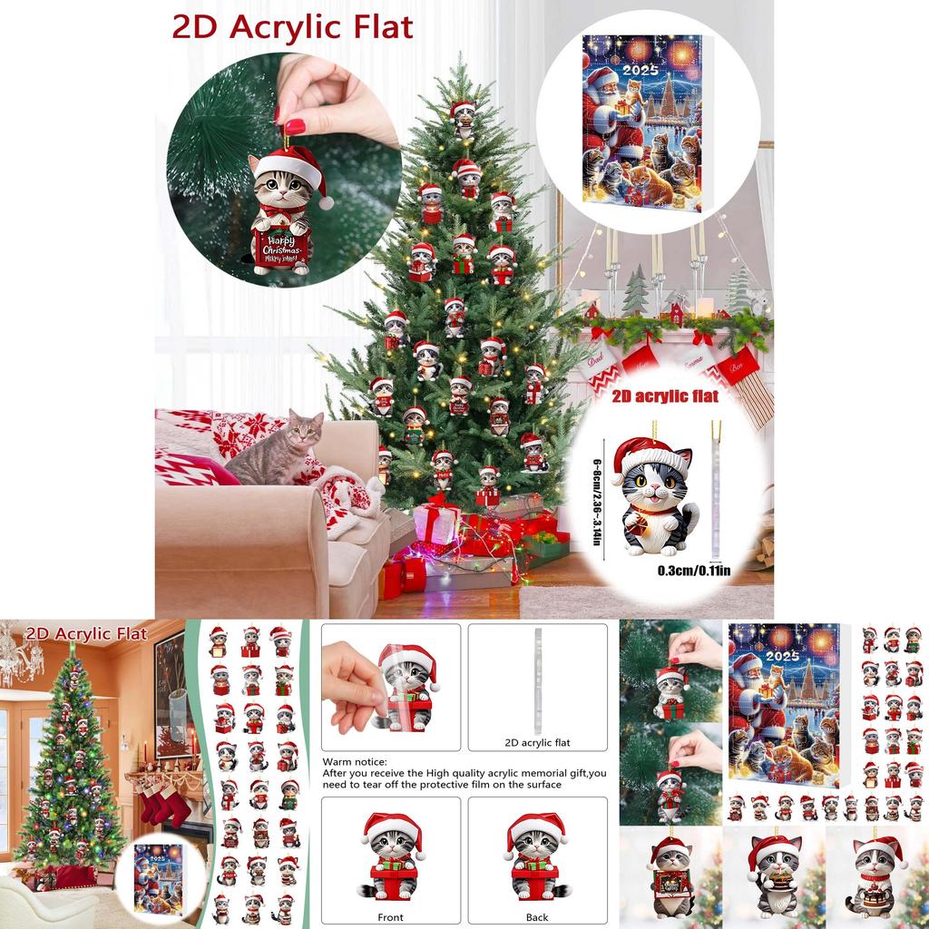 Christmas Countdown Calendar With Cat Motif Acrylic Decoration For Holiday Festivities