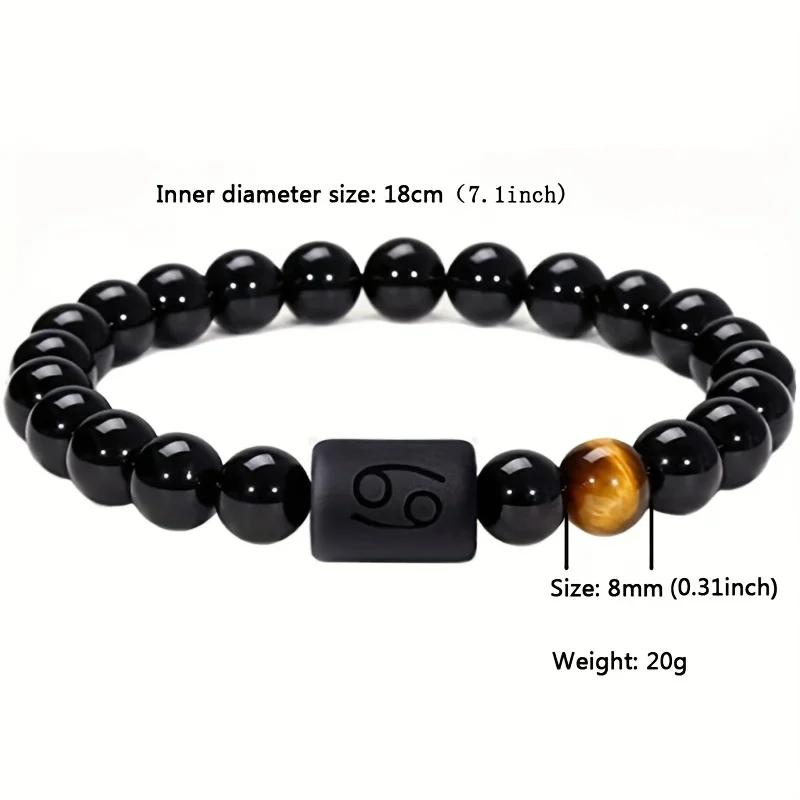 New Twelve Constellation Stretch Bracelet Male Simple Obsidian Engraved Couple Beaded Fashion Commuter Bangle Natural Stone