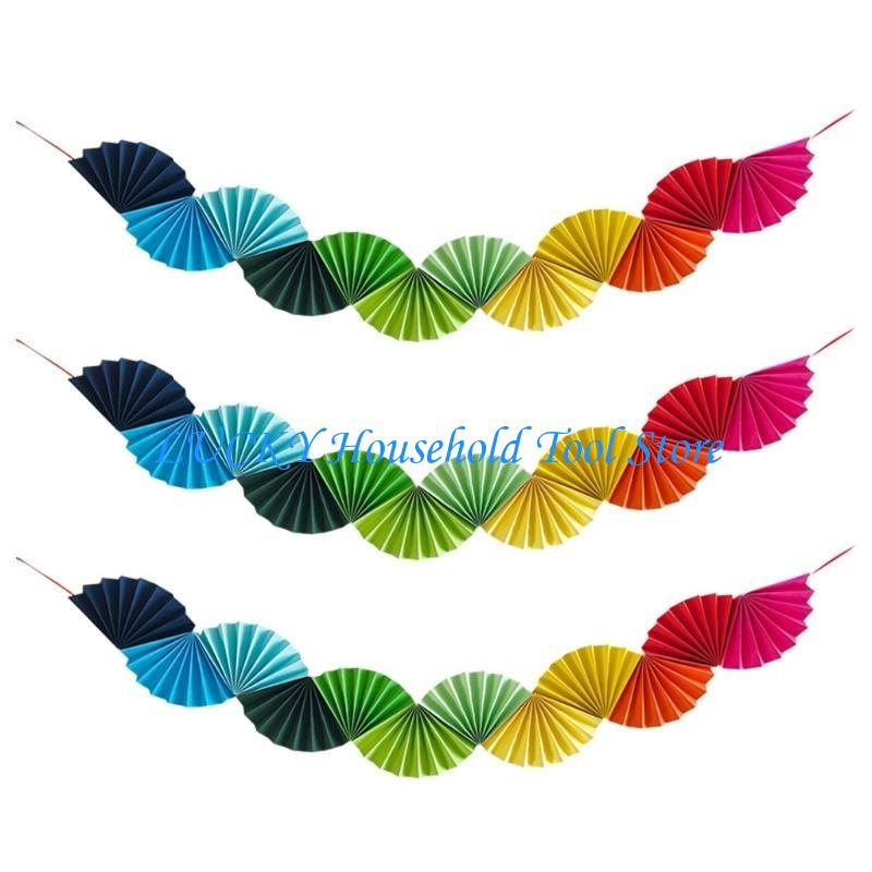 J0MC 3pcs Birthday Parties Pull Flag Eye Catching Paper Fan Banners Accessories
