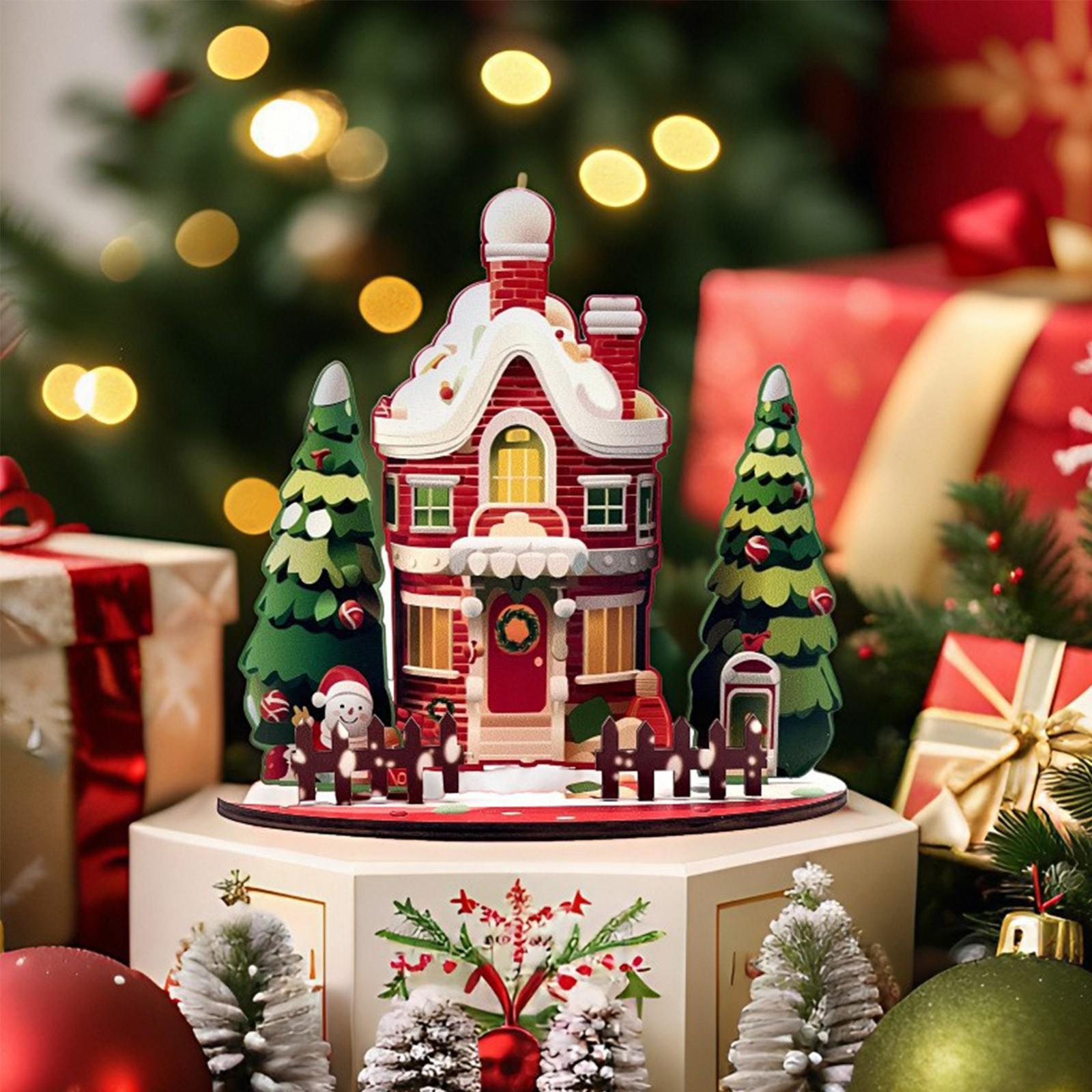 

Рождественский мультяшный домик Деревянные сборные украшения Сделай сам Детские подарки Трехмерные украшения Рождественские настольные украшения One Size