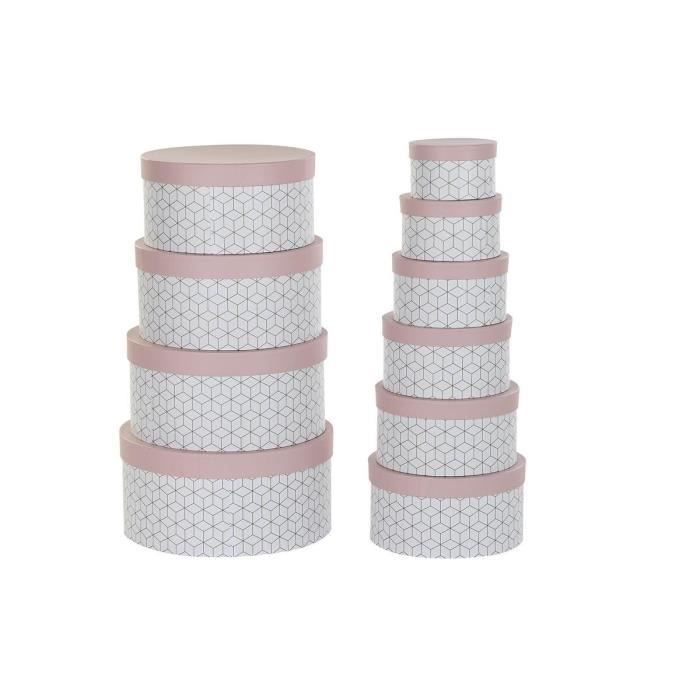 Jeu de boîtes de rangement empilables rond rose carton