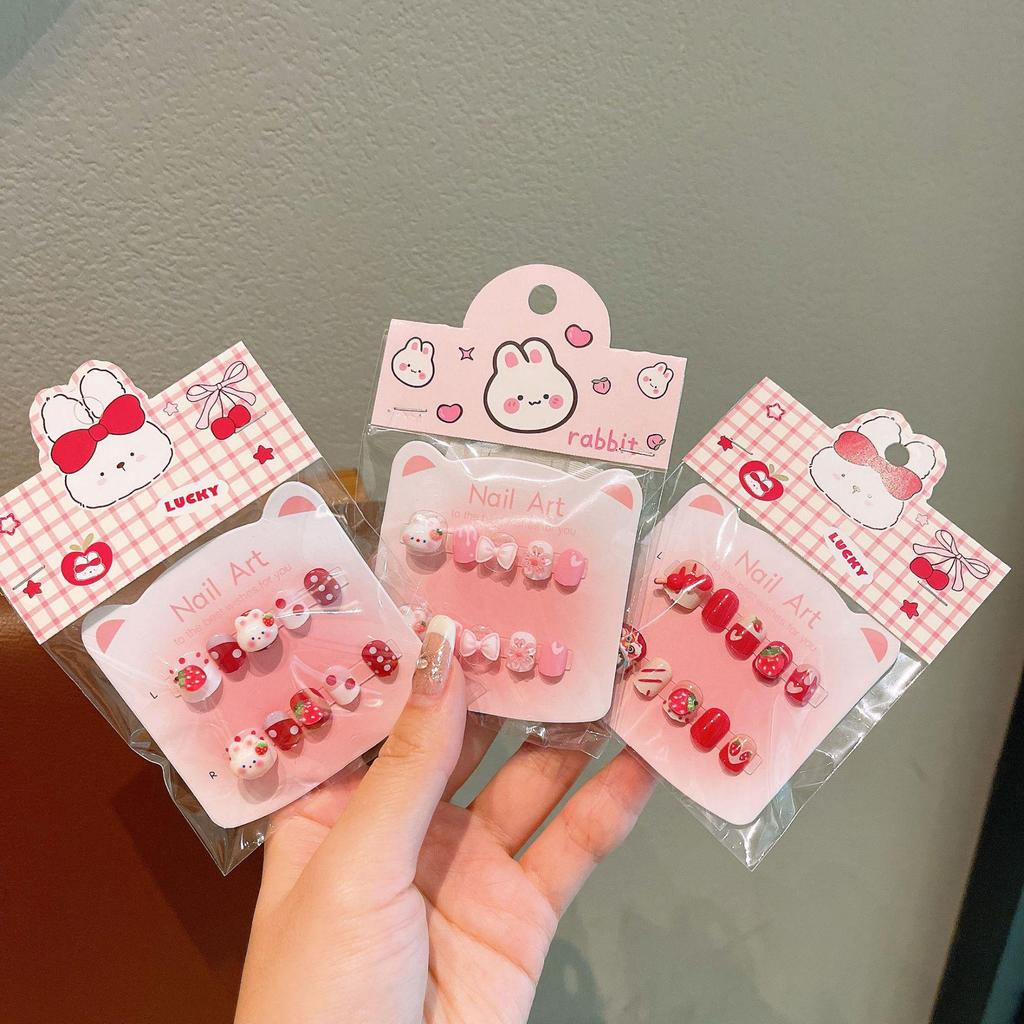 Cartoon-Fingernagelspitzen für Mädchen - Neujahrsstil Gelee-Kleber, Abnehmbare Nail-Art-Sticker, Perfektes Geschenk für kleine Mädchen