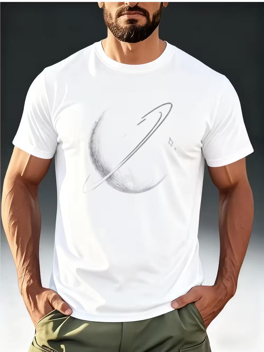 Men S Trendy T-Shirt Featuring a Planetary Ring And a Dark Texture Theme Print XXXL