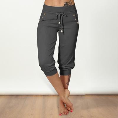 Yousheng Damen-Shorts, elastisch, hohe Taille, verstellbarer Kordelzug, wadenlange Hose mit Taschen, einfarbig, dehnbare Yoga-Jogginghose