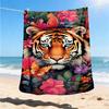 1pc Tiger Floral Print Print Outdoor Blanket, Lightweight Polyester,