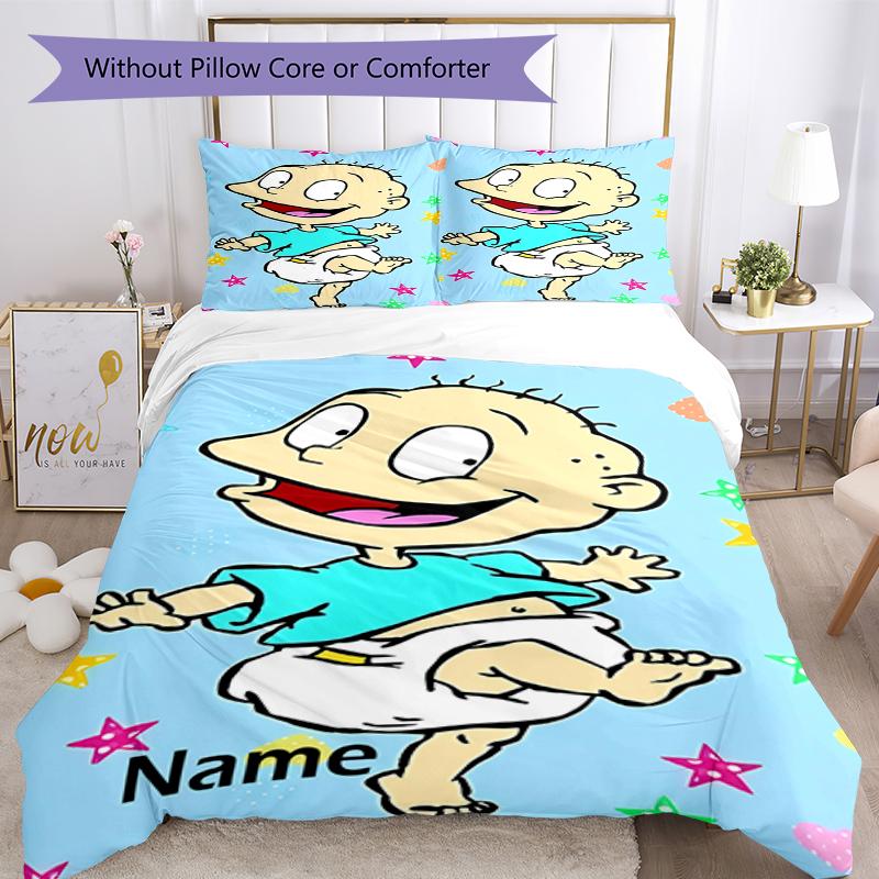 3pcs Custom Name Rugrats Bedding Set Duvet Cover Closure Includes 1 Duvet Cover & 2 Pillowcases, Soft and Comfortable for All Seasons.