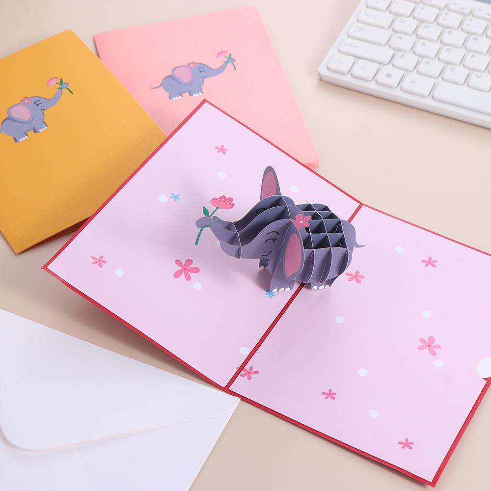 Cute Elephant Greeting Card Paper Blessing Card Postcard 3D Pop Up Greeting Card  Valentine's Day
