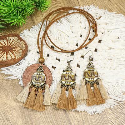 Vintage Fashion Necklace Bohemian National Style Long Exaggerated Personality Clothing Chain Women With Accessories Necklaces Earrings Set