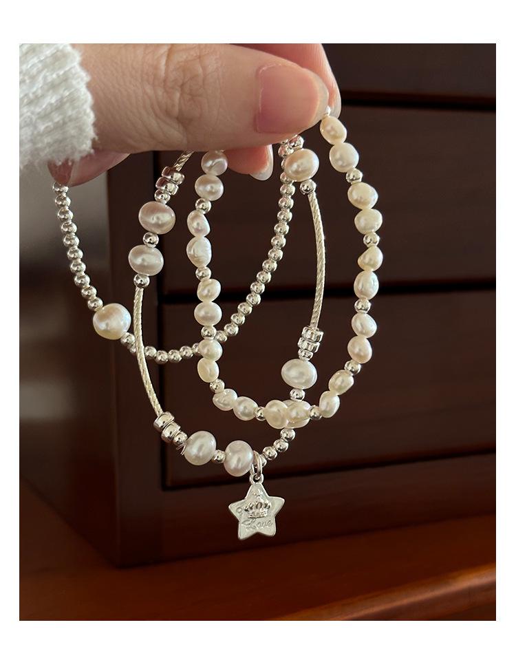 Elegant Pearl Star Pendant Bracelet for Women - Light Luxury Silver Wristband Jewelry